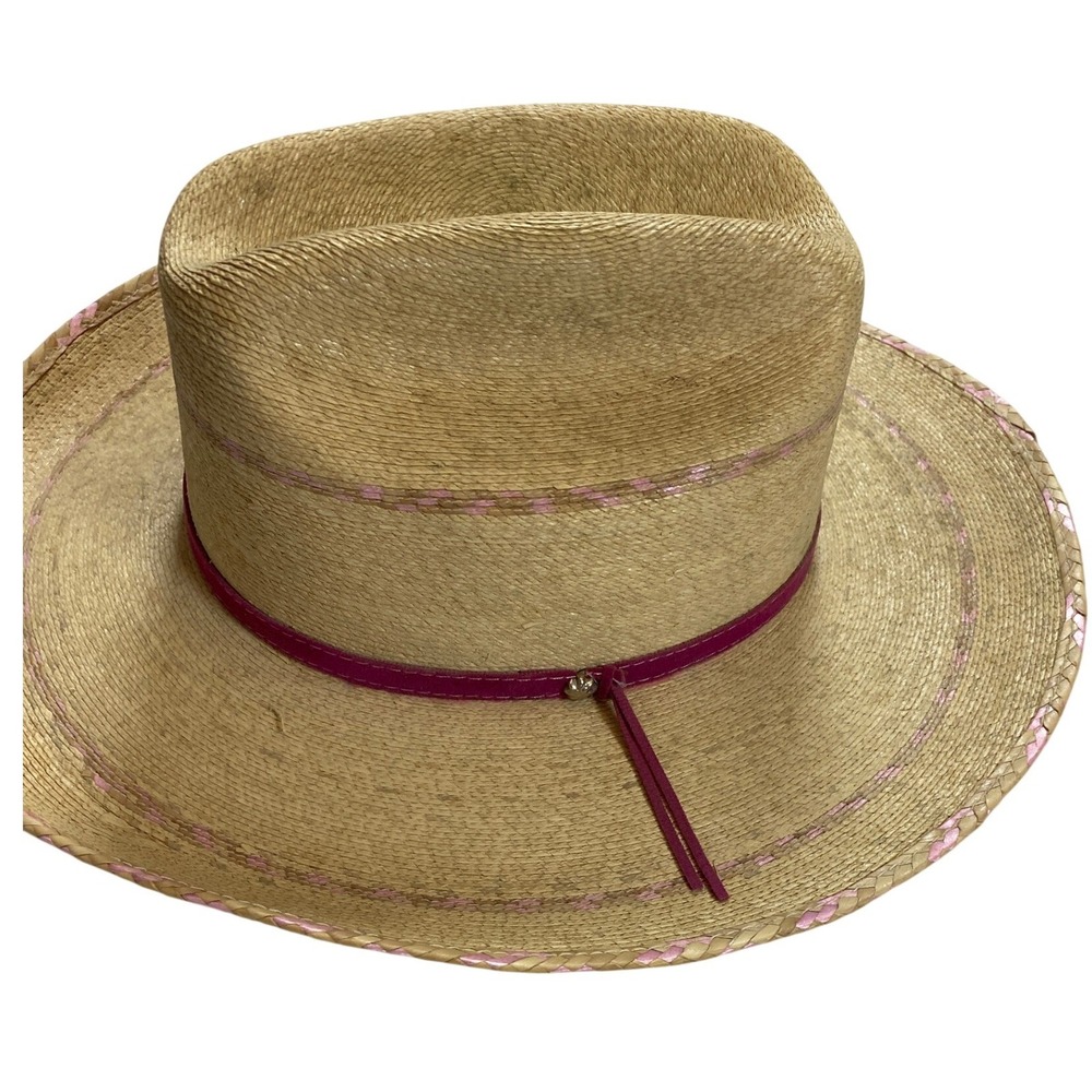 Alamo Hats Straw Cowboy Hat Pink Whipstitch Western Sun Hat L/XL Natural Tan